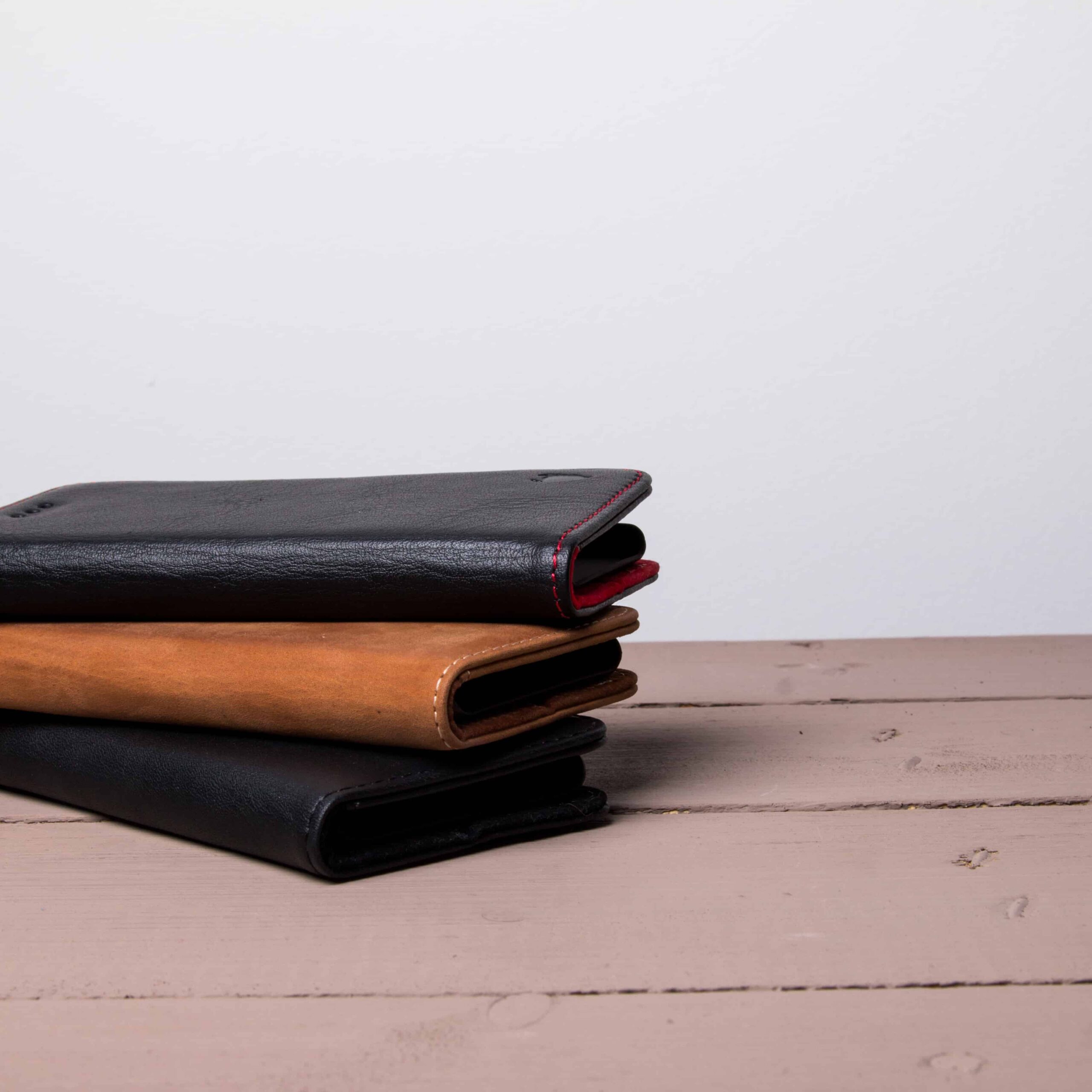 uk made leather folio phone case stack